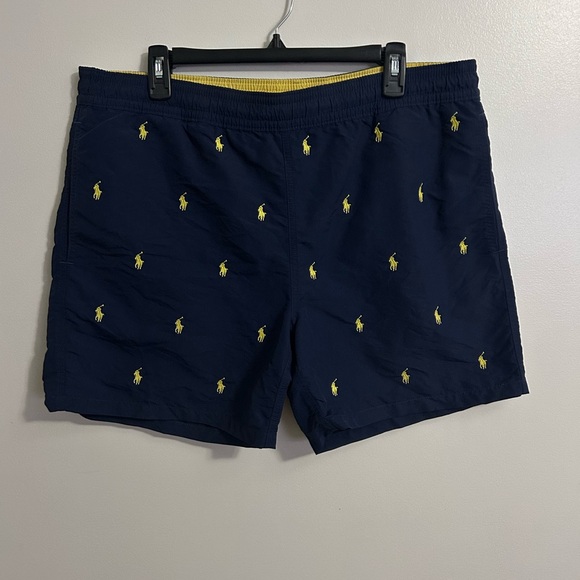 Polo Ralph Lauren Swimwear Men's Lg Mesh Lined Swim Trunks Navy and Yellow - Picture 1 of 5